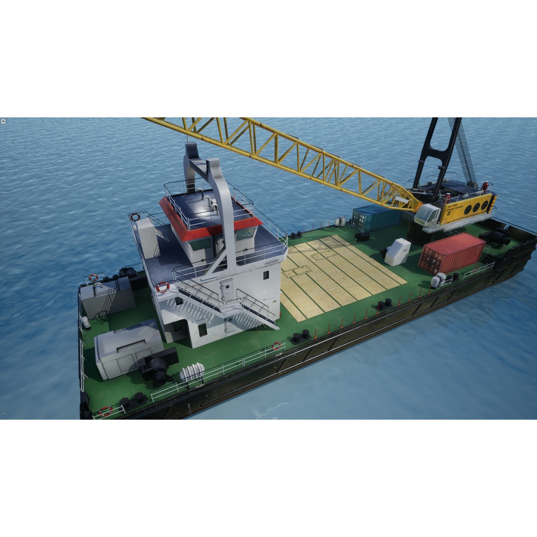 Crane Barge 3D Model – Low Poly Game Asset, FBX and OBJ Formats - View 15