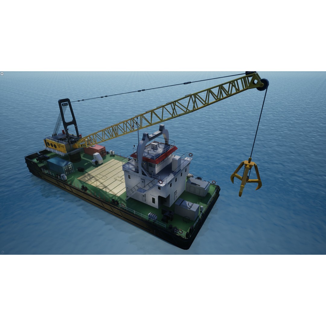 Crane Barge 3D Model – Low Poly Game Asset, FBX and OBJ Formats - View 16
