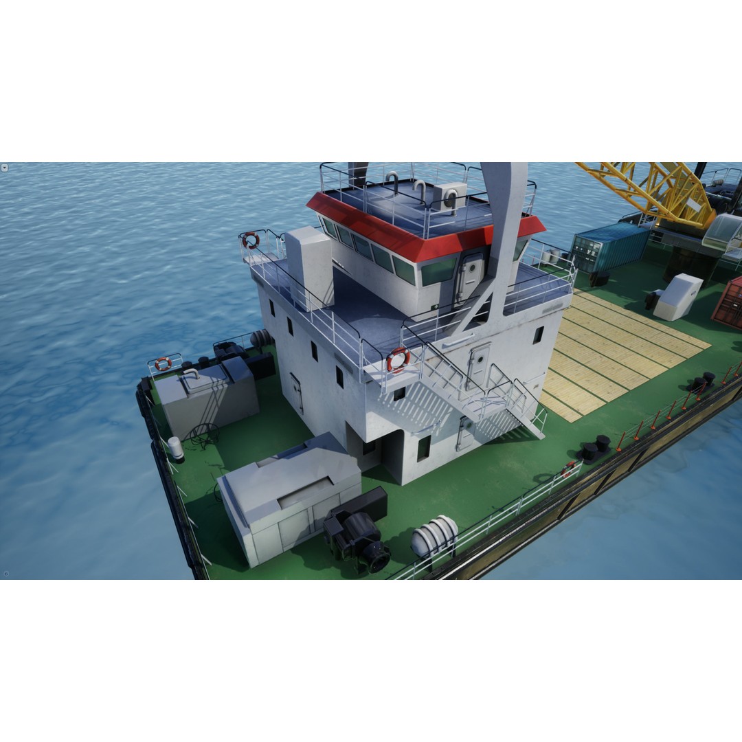 Crane Barge 3D Model – Low Poly Game Asset, FBX and OBJ Formats - View 18