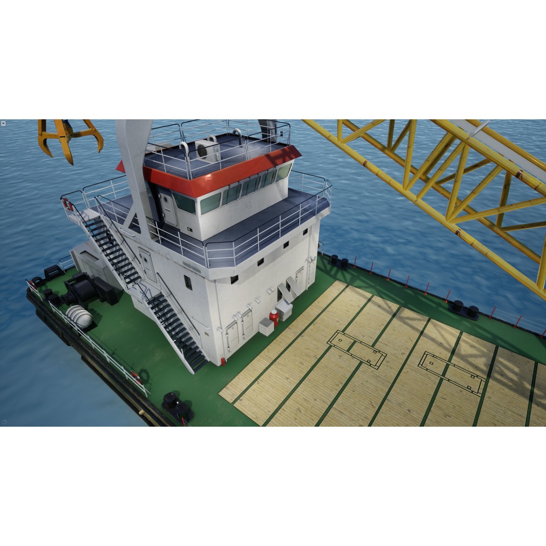 Crane Barge 3D Model – Low Poly Game Asset, FBX and OBJ Formats - View 19