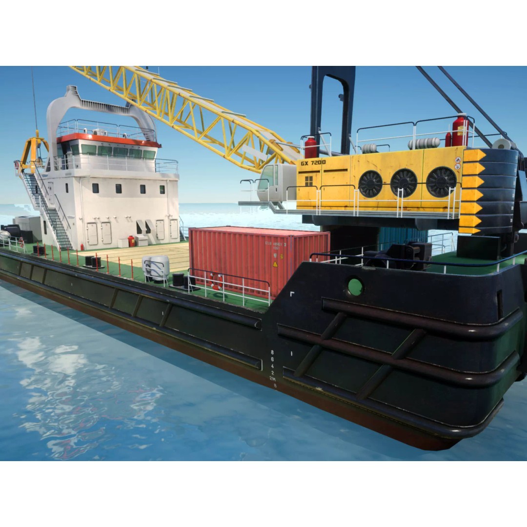 Crane Barge 3D Model – Low Poly Game Asset, FBX and OBJ Formats - View 2