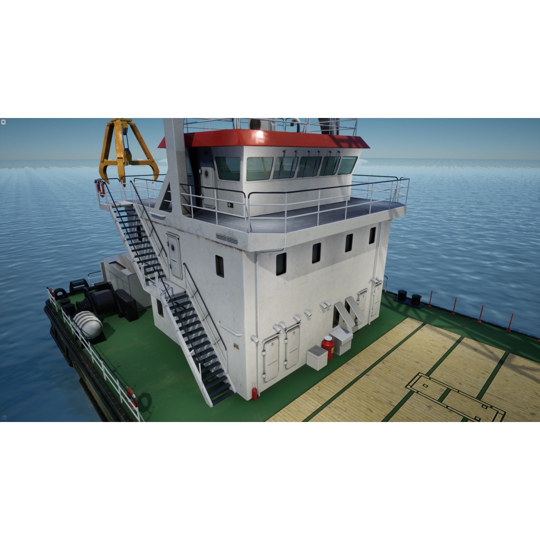 Crane Barge 3D Model – Low Poly Game Asset, FBX and OBJ Formats - View 20