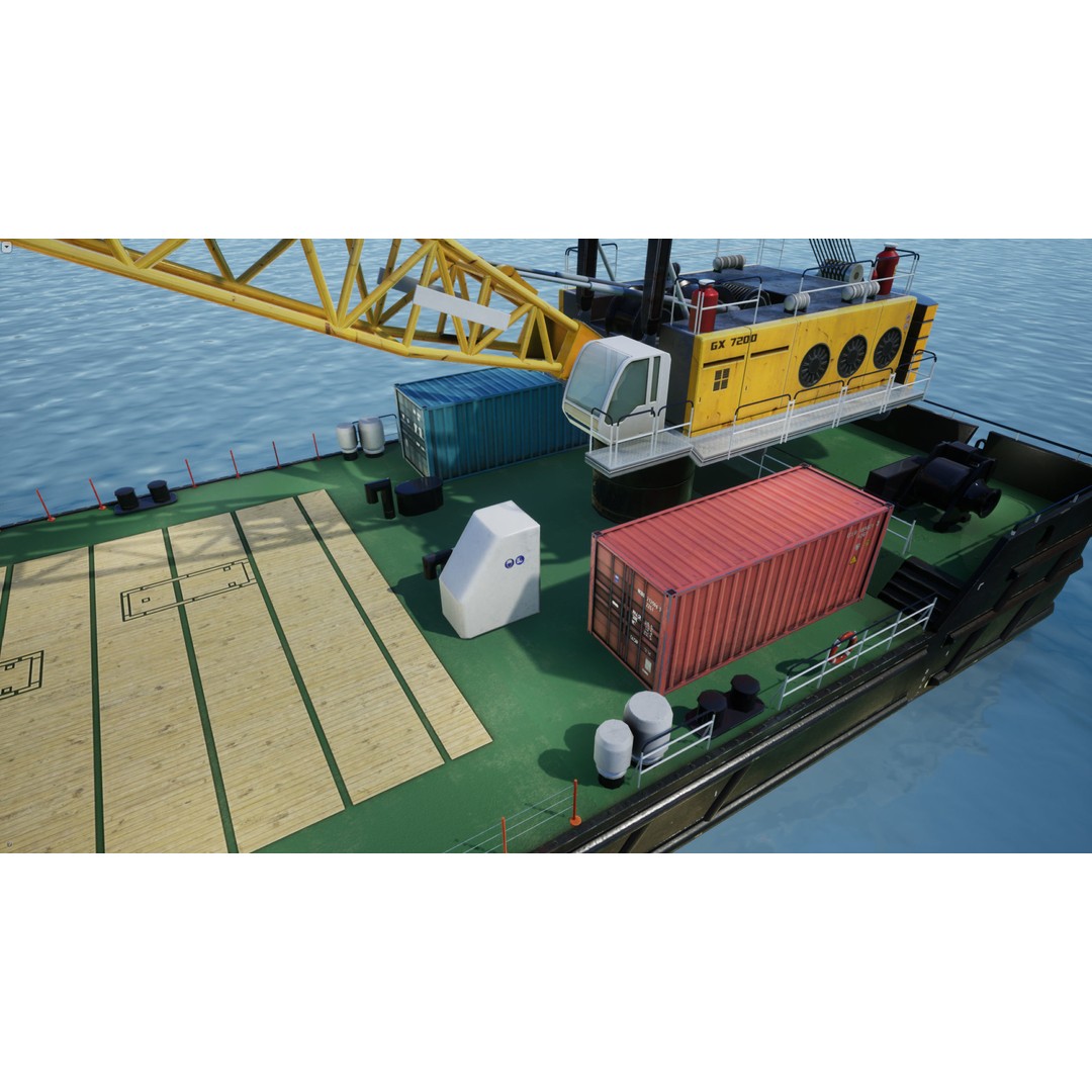 Crane Barge 3D Model – Low Poly Game Asset, FBX and OBJ Formats - View 21