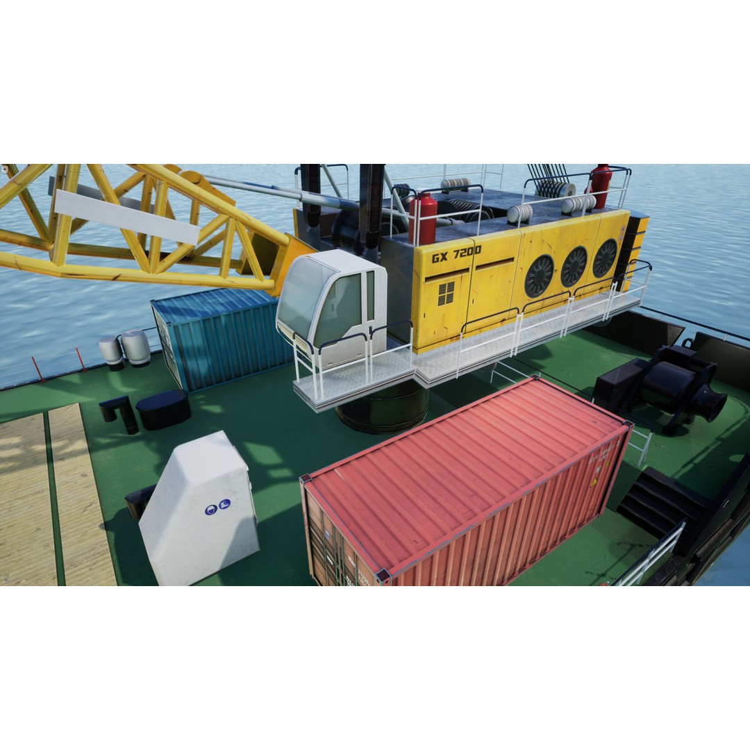 Crane Barge 3D Model – Low Poly Game Asset, FBX and OBJ Formats - View 22