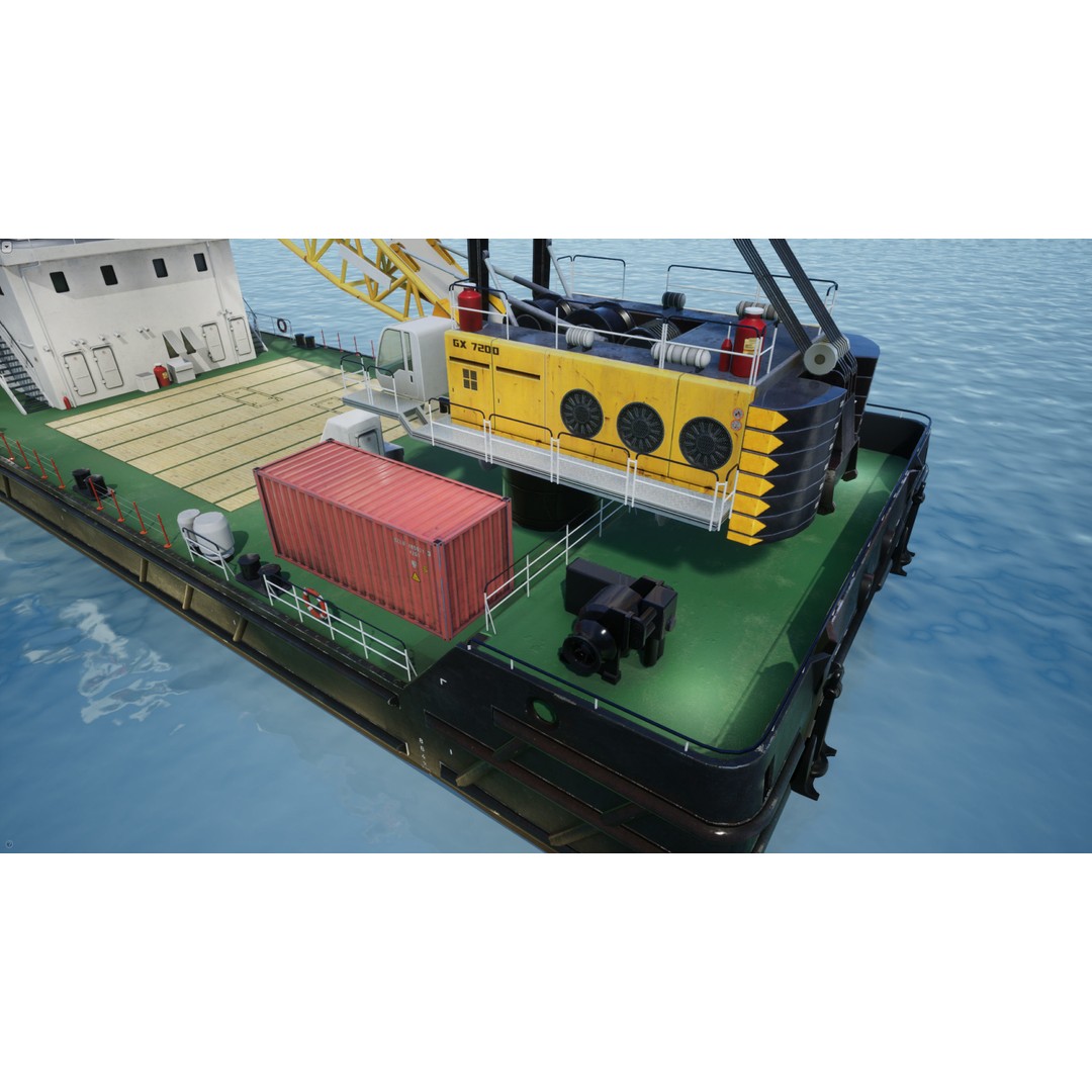Crane Barge 3D Model – Low Poly Game Asset, FBX and OBJ Formats - View 24
