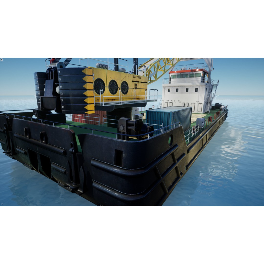 Crane Barge 3D Model – Low Poly Game Asset, FBX and OBJ Formats - View 25