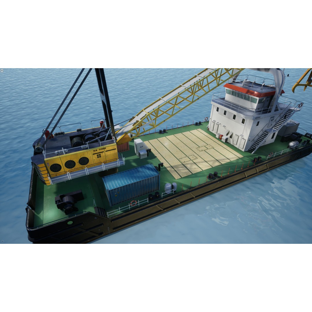 Crane Barge 3D Model – Low Poly Game Asset, FBX and OBJ Formats - View 26
