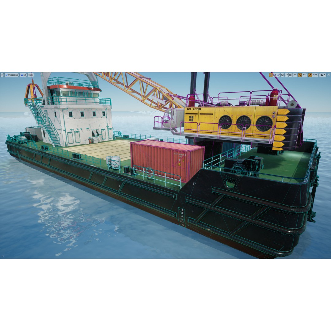 Crane Barge 3D Model – Low Poly Game Asset, FBX and OBJ Formats - View 27