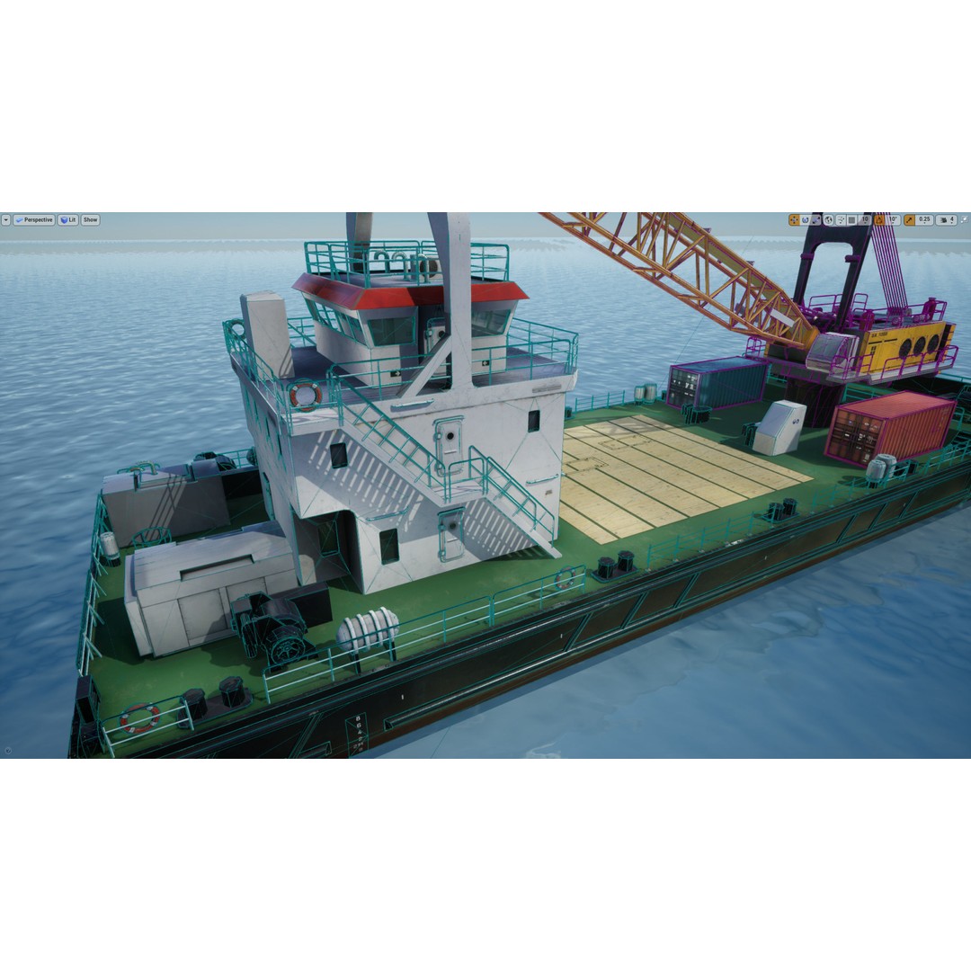 Crane Barge 3D Model – Low Poly Game Asset, FBX and OBJ Formats - View 28