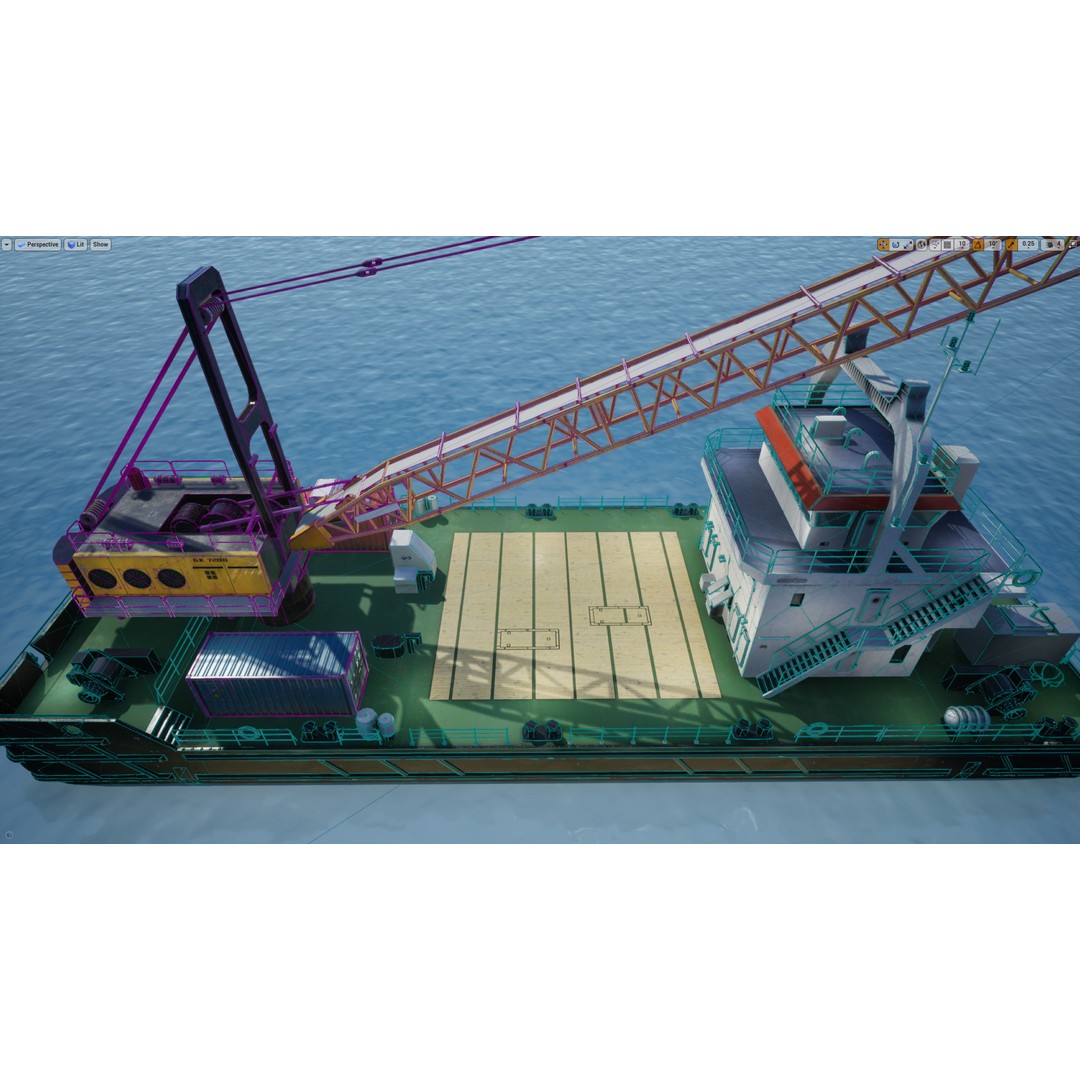 Crane Barge 3D Model – Low Poly Game Asset, FBX and OBJ Formats - View 29