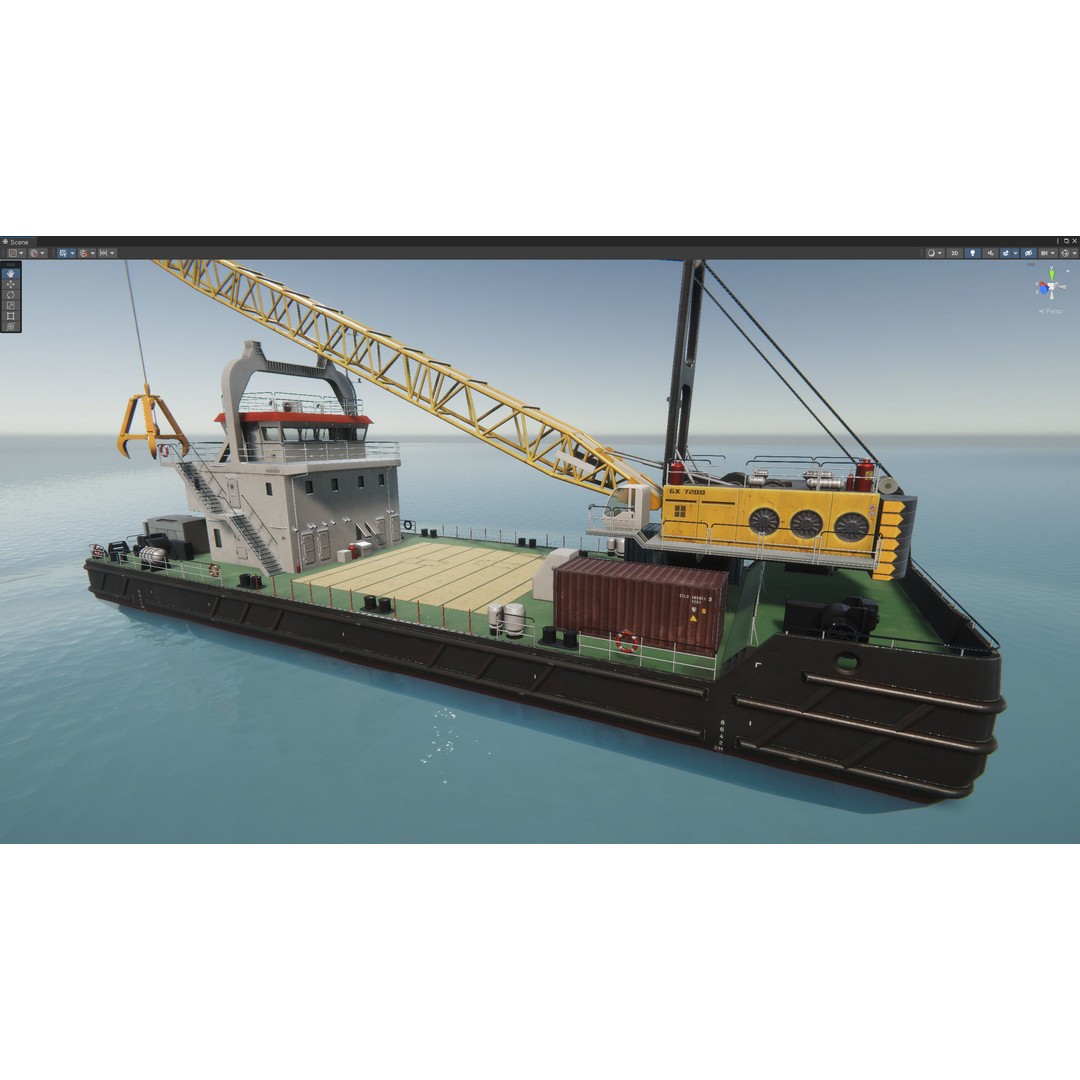 Crane Barge 3D Model – Low Poly Game Asset, FBX and OBJ Formats - View 30