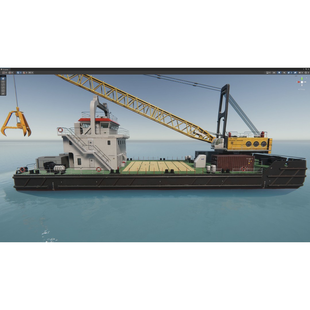 Crane Barge 3D Model – Low Poly Game Asset, FBX and OBJ Formats - View 32