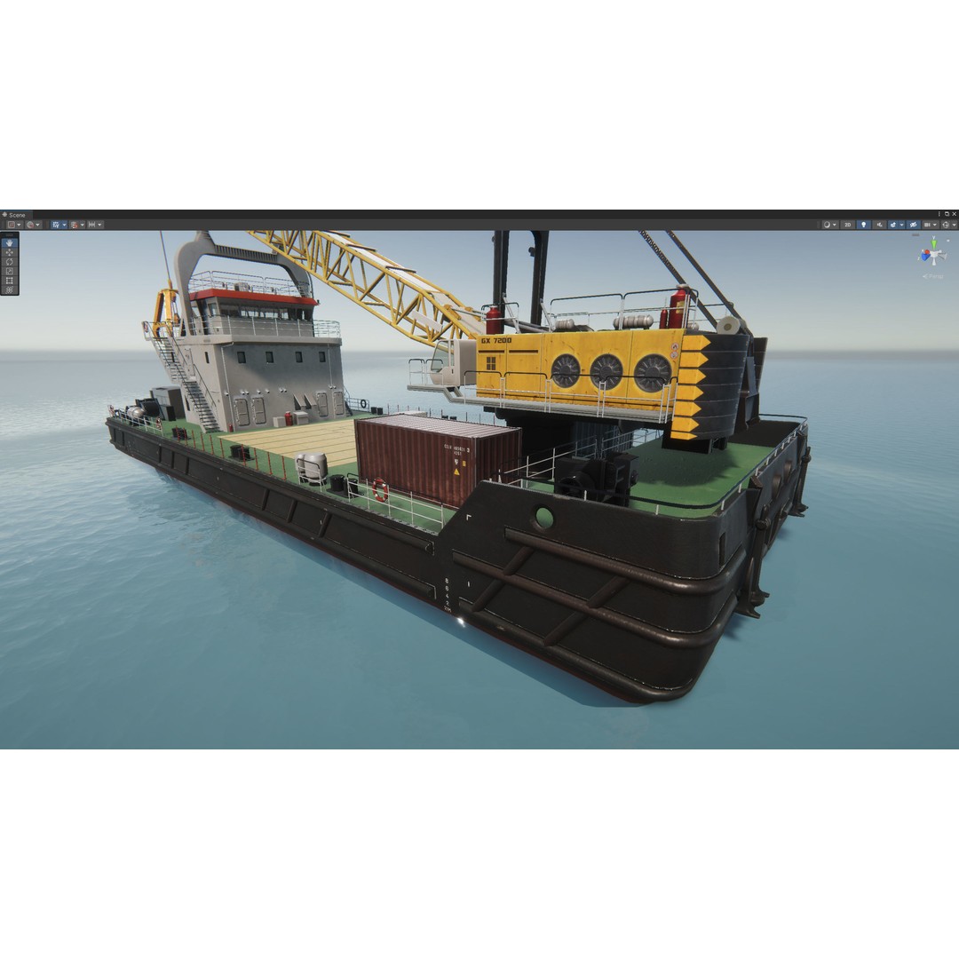 Crane Barge 3D Model – Low Poly Game Asset, FBX and OBJ Formats - View 33