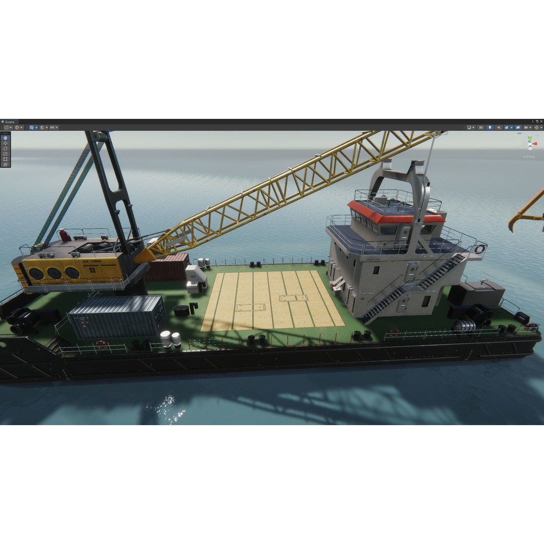 Crane Barge 3D Model – Low Poly Game Asset, FBX and OBJ Formats - View 34