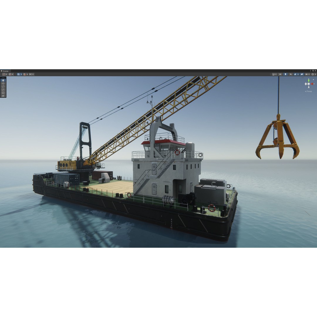 Crane Barge 3D Model – Low Poly Game Asset, FBX and OBJ Formats - View 35