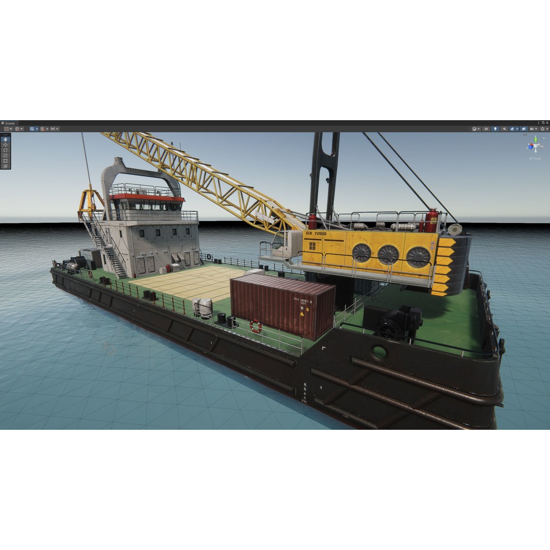 Crane Barge 3D Model – Low Poly Game Asset, FBX and OBJ Formats - View 38