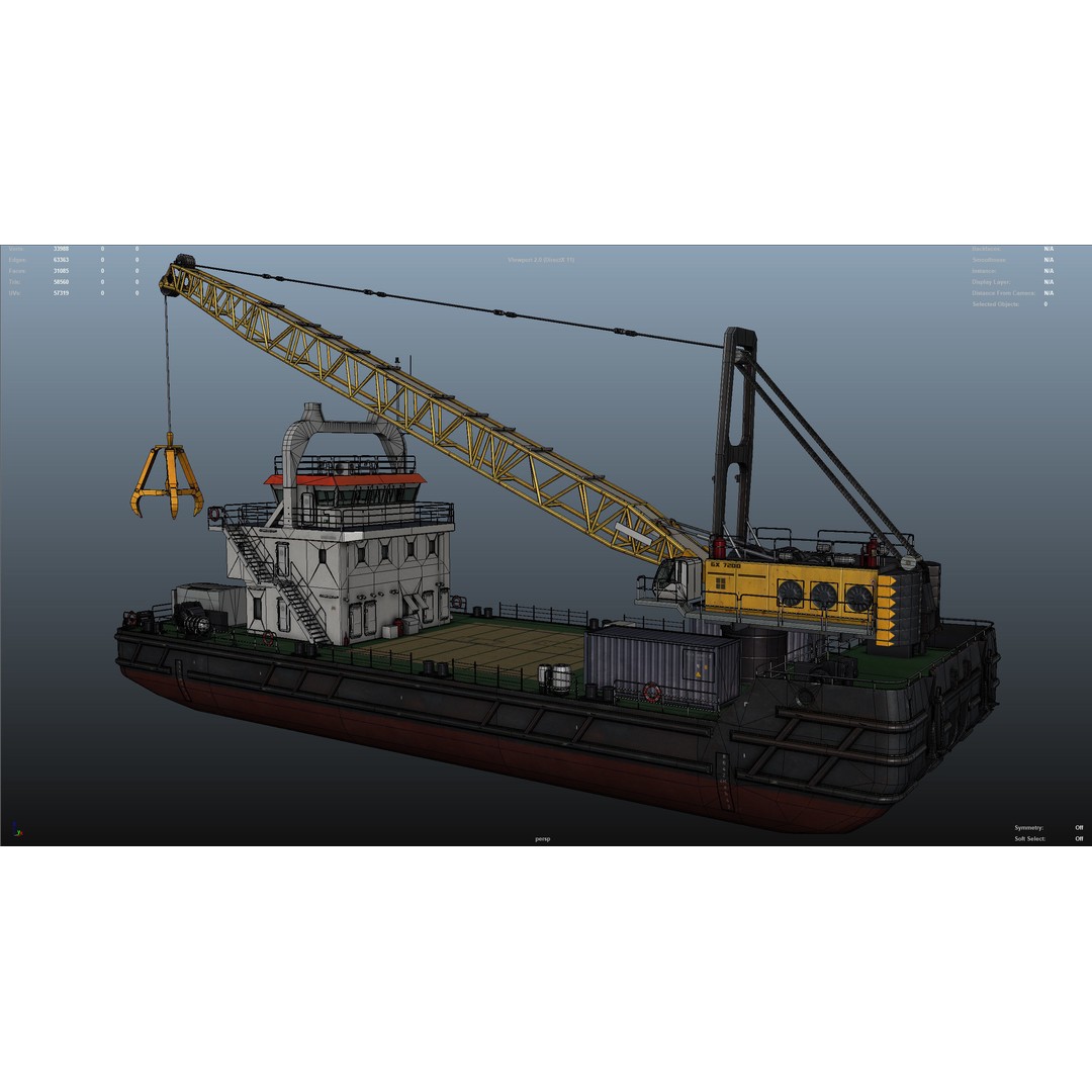 Crane Barge 3D Model – Low Poly Game Asset, FBX and OBJ Formats - View 40