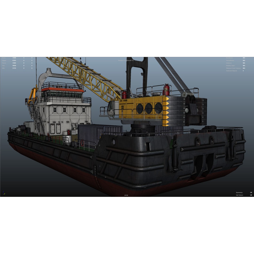 Crane Barge 3D Model – Low Poly Game Asset, FBX and OBJ Formats - View 43