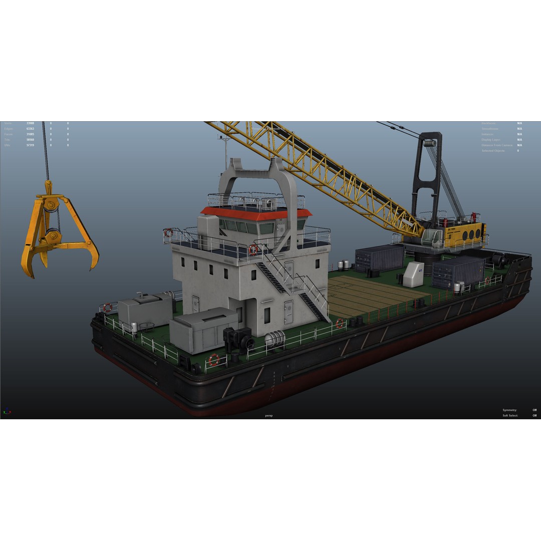 Crane Barge 3D Model – Low Poly Game Asset, FBX and OBJ Formats - View 44