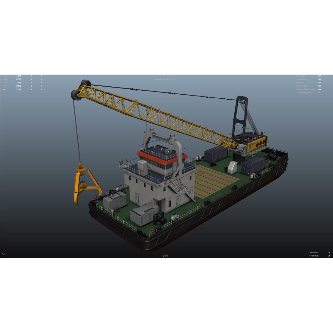 Crane Barge 3D Model – Low Poly Game Asset, FBX and OBJ Formats - View 45