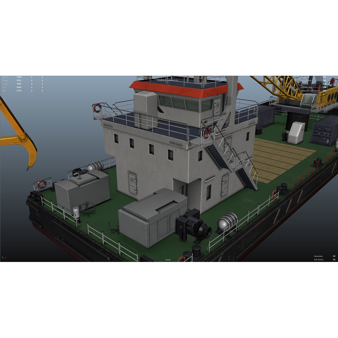 Crane Barge 3D Model – Low Poly Game Asset, FBX and OBJ Formats - View 46