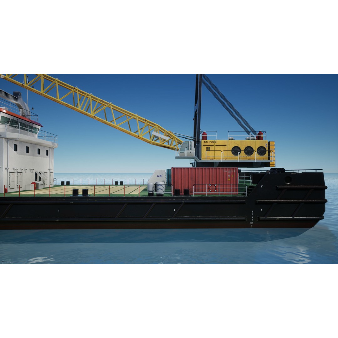 Crane Barge 3D Model – Low Poly Game Asset, FBX and OBJ Formats - View 5