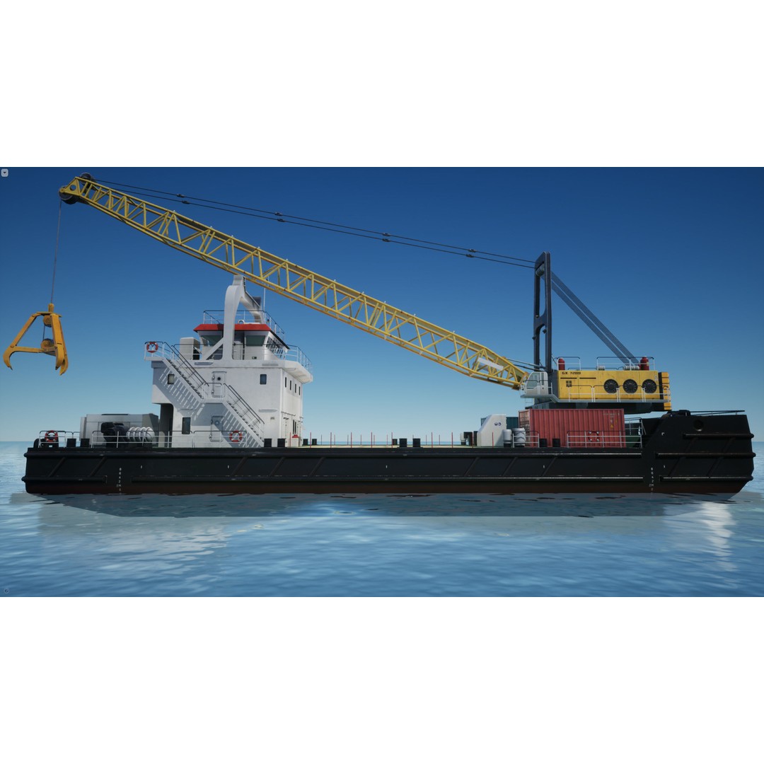 Crane Barge 3D Model – Low Poly Game Asset, FBX and OBJ Formats - View 6