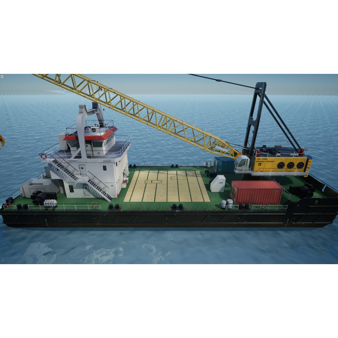Crane Barge 3D Model – Low Poly Game Asset, FBX and OBJ Formats - View 7