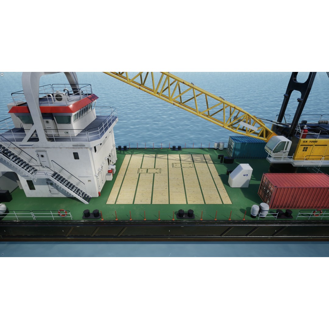 Crane Barge 3D Model – Low Poly Game Asset, FBX and OBJ Formats - View 8