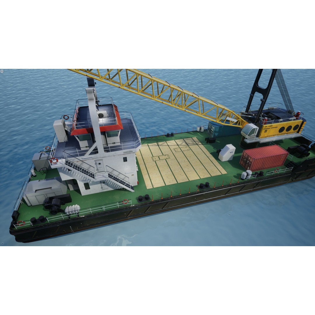 Crane Barge 3D Model – Low Poly Game Asset, FBX and OBJ Formats - View 9