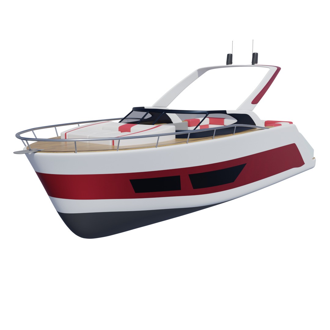 Cabin Cruiser 3D Model – Sport Low Poly Watercraft, FBX - View 3