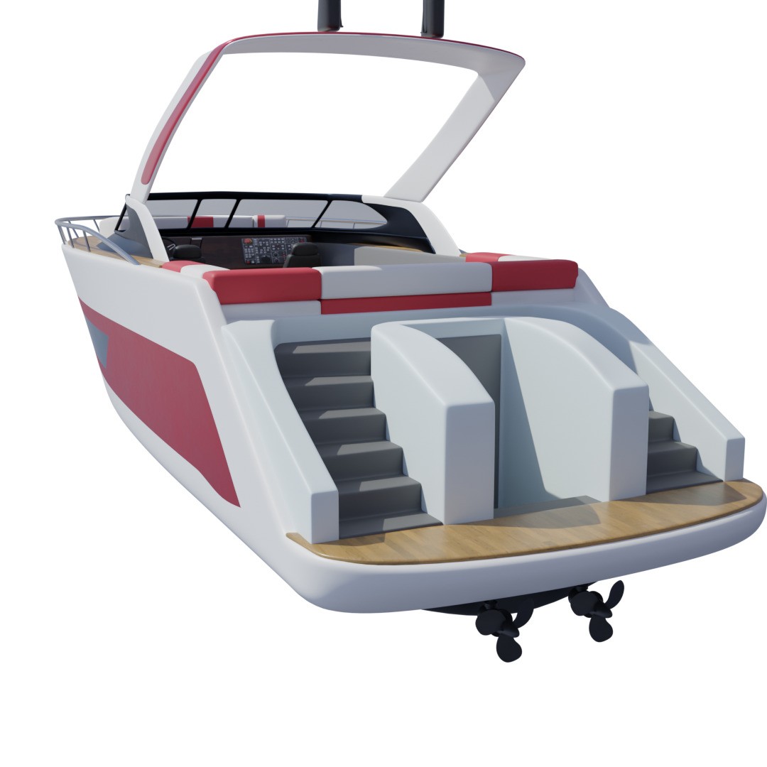 Cabin Cruiser 3D Model – Sport Low Poly Watercraft, FBX - View 4