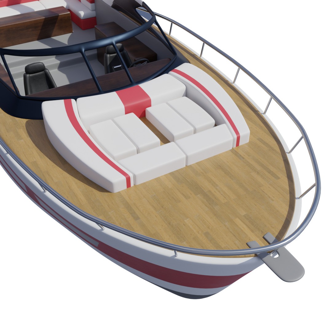Cabin Cruiser 3D Model – Sport Low Poly Watercraft, FBX - View 7