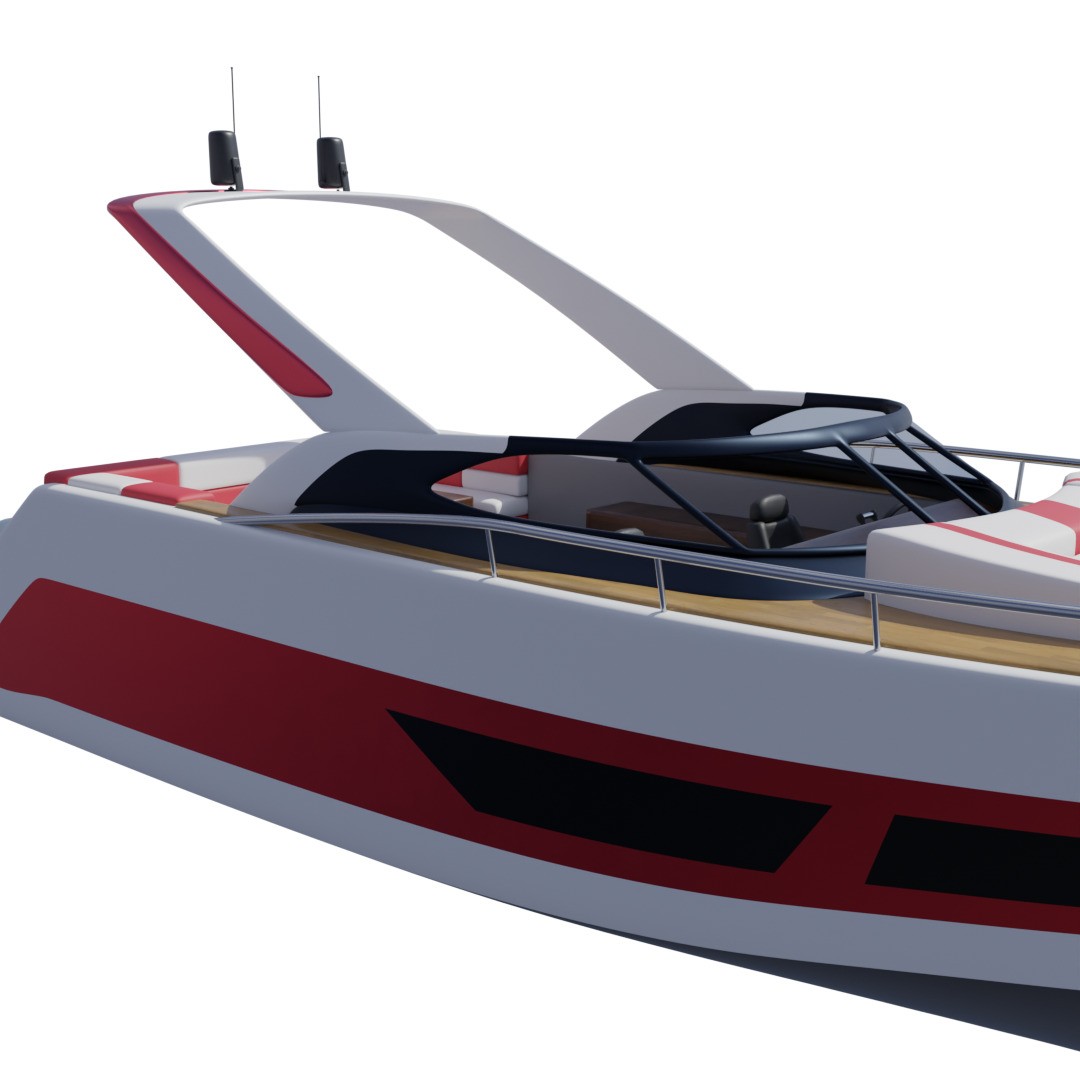 Cabin Cruiser 3D Model – Sport Low Poly Watercraft, FBX - View 8