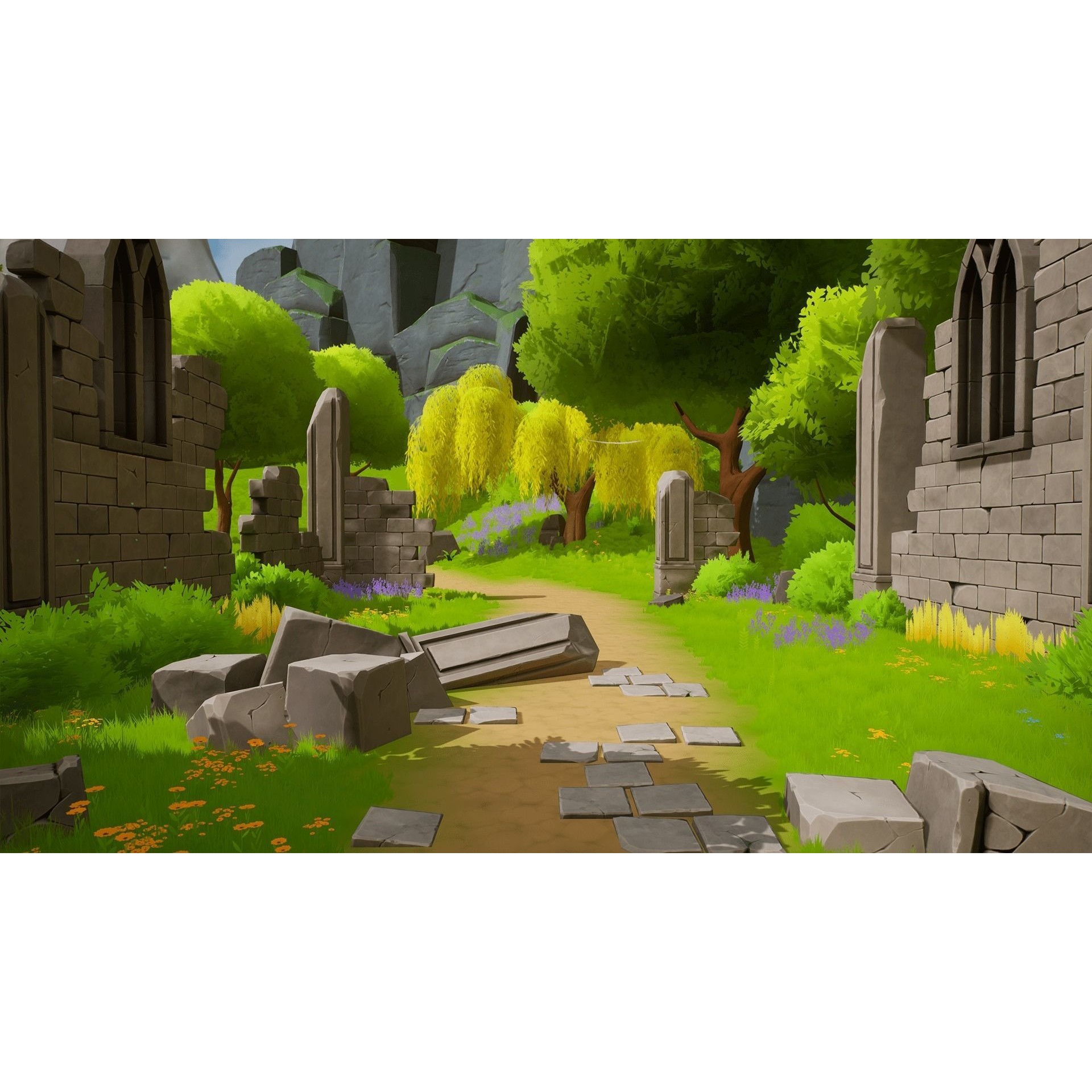 Stylized Nature with Ruins - Low-Poly Game-Ready 3D Model - View 3