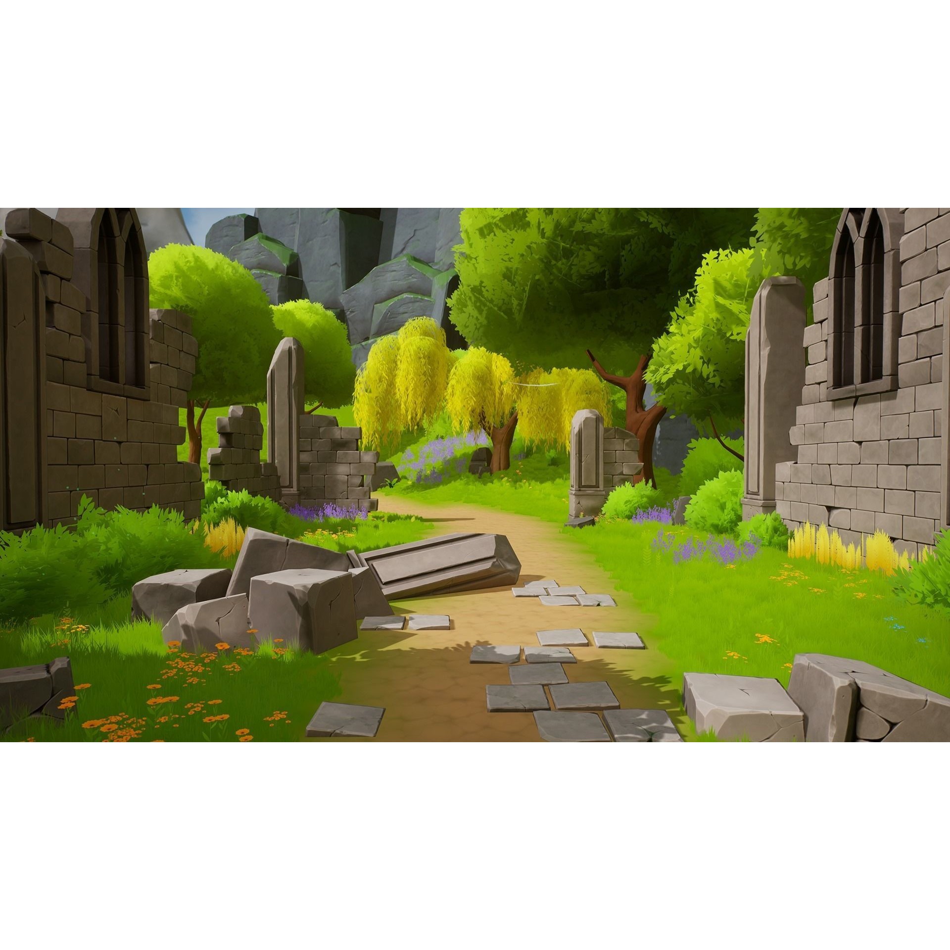 Stylized Nature with Ruins - Low-Poly Game-Ready 3D Model - View 4