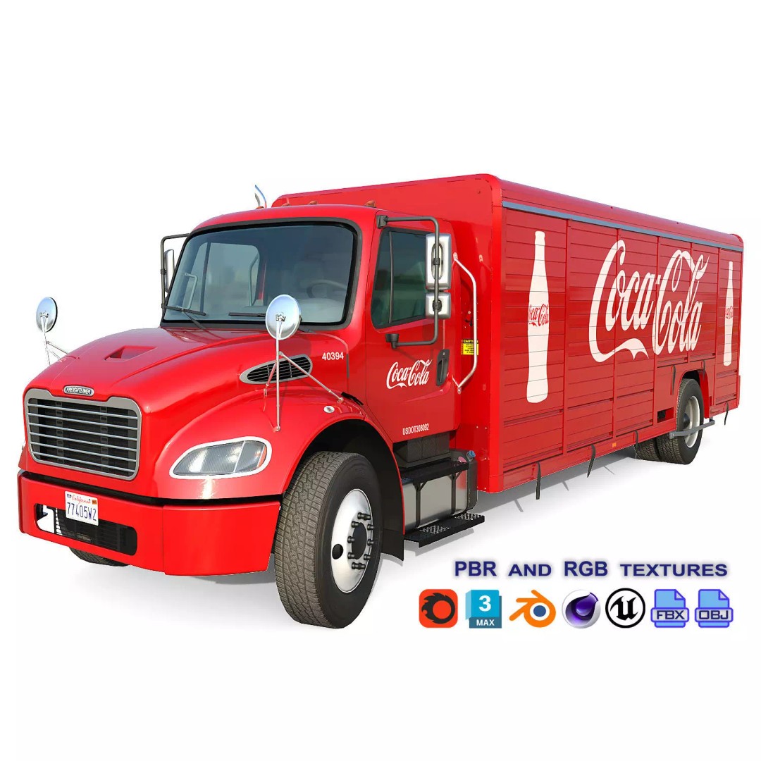 Freightliner M2 106 Beverage Truck 3D Model – Low Poly Game Asset, FBX - View 2
