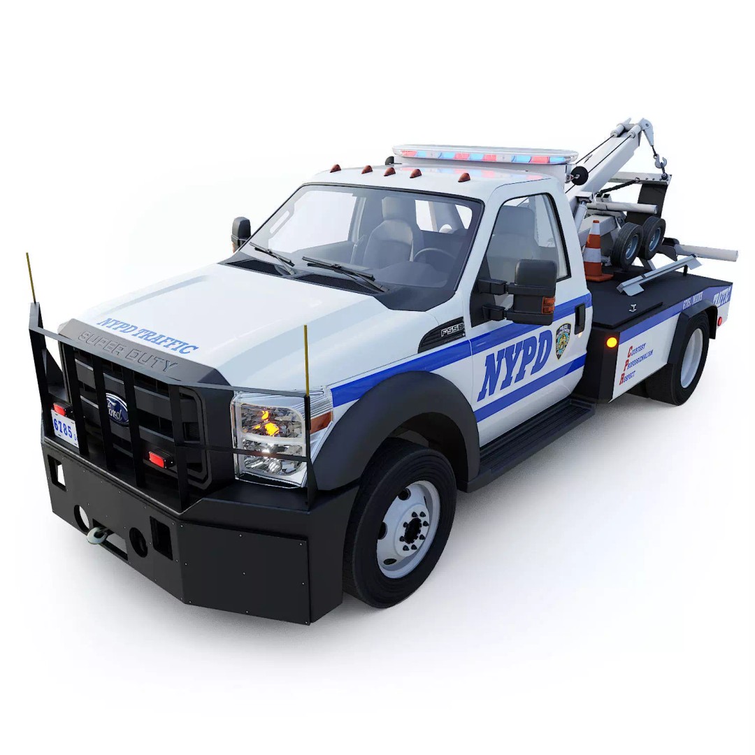 NYPD Tow Truck 3D Model – Low Poly Game Asset, FBX, PBR Textures - View 2