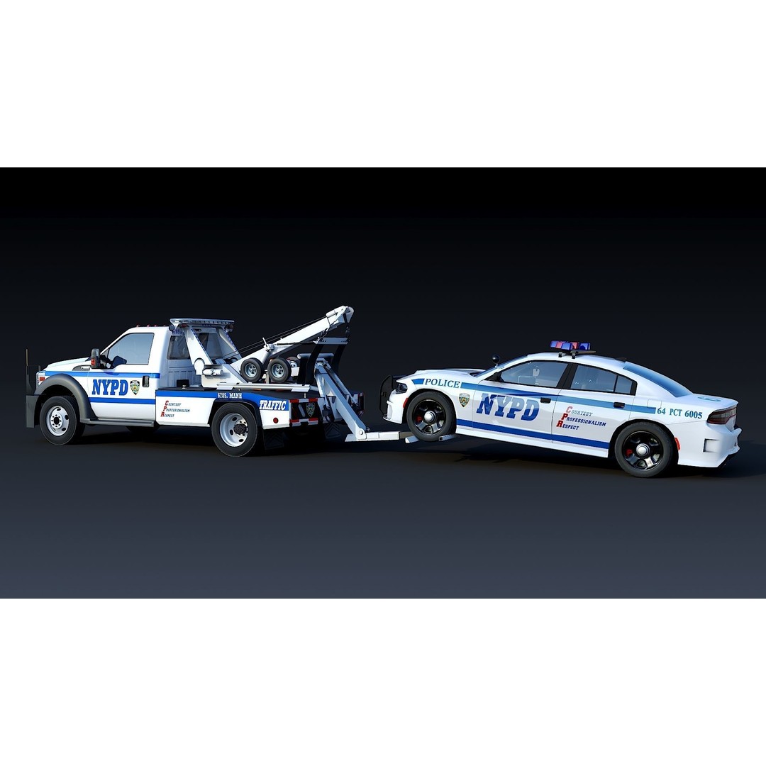 NYPD Tow Truck 3D Model – Low Poly Game Asset, FBX, PBR Textures - View 39