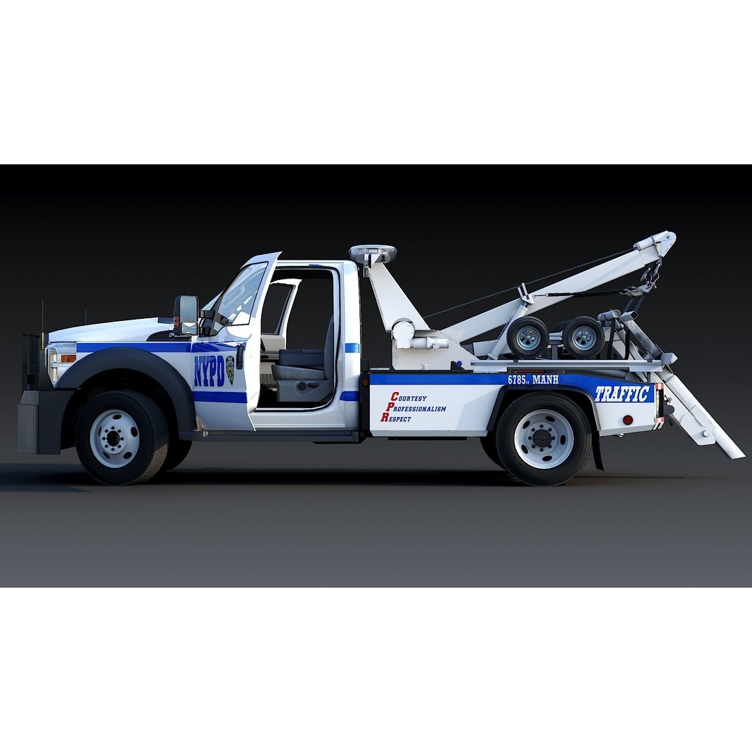 NYPD Tow Truck 3D Model – Low Poly Game Asset, FBX, PBR Textures - View 4