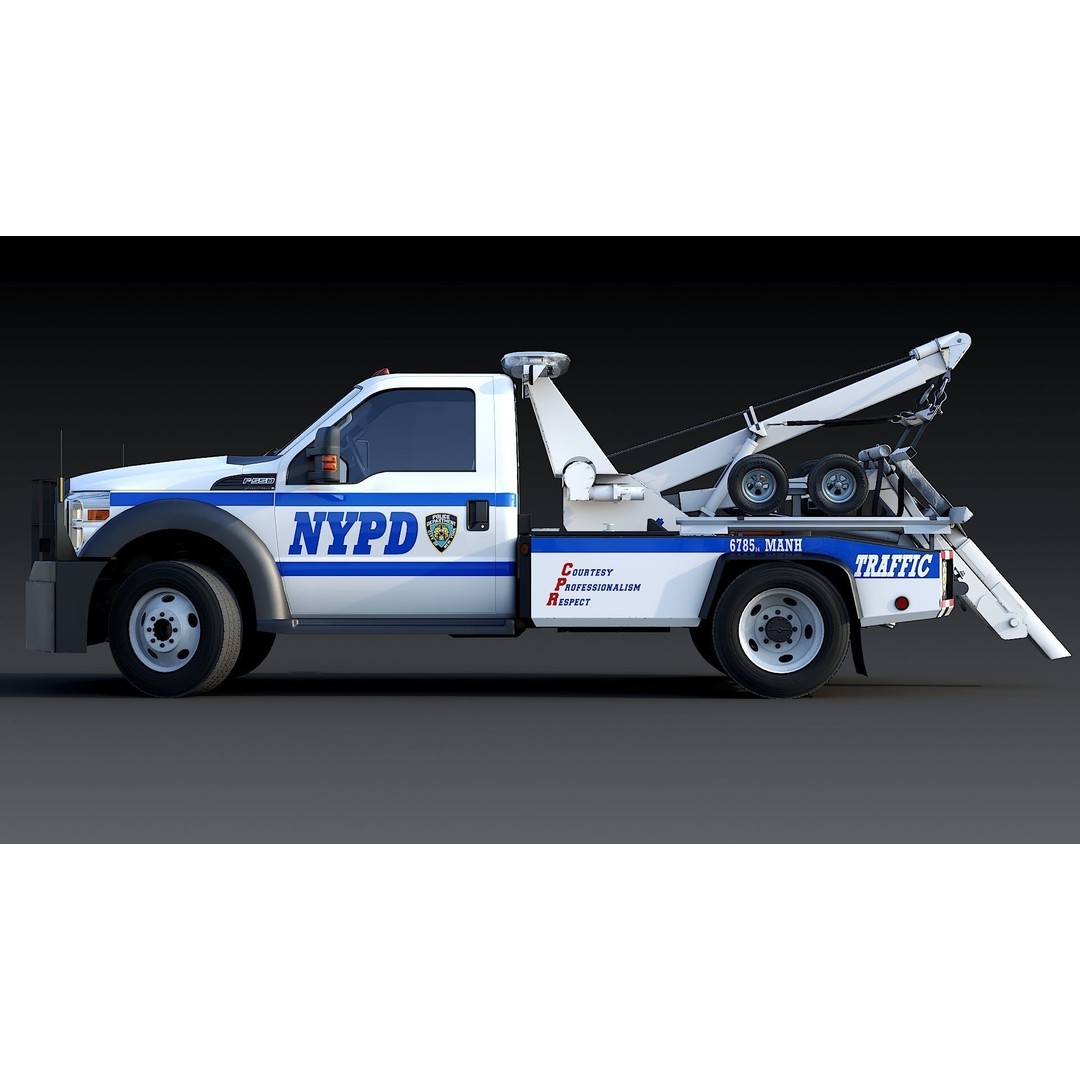 NYPD Tow Truck 3D Model – Low Poly Game Asset, FBX, PBR Textures - View 6