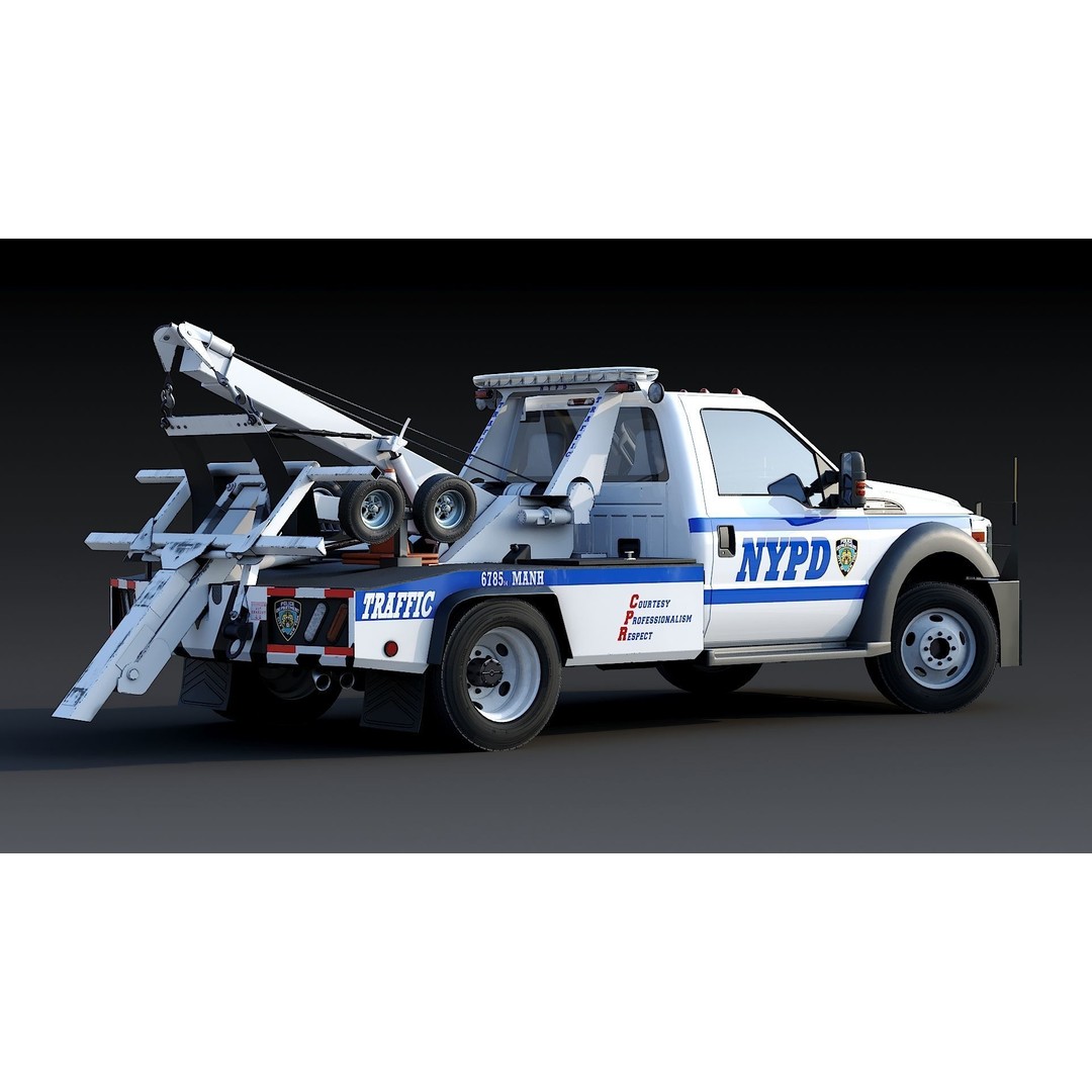 NYPD Tow Truck 3D Model – Low Poly Game Asset, FBX, PBR Textures - View 7