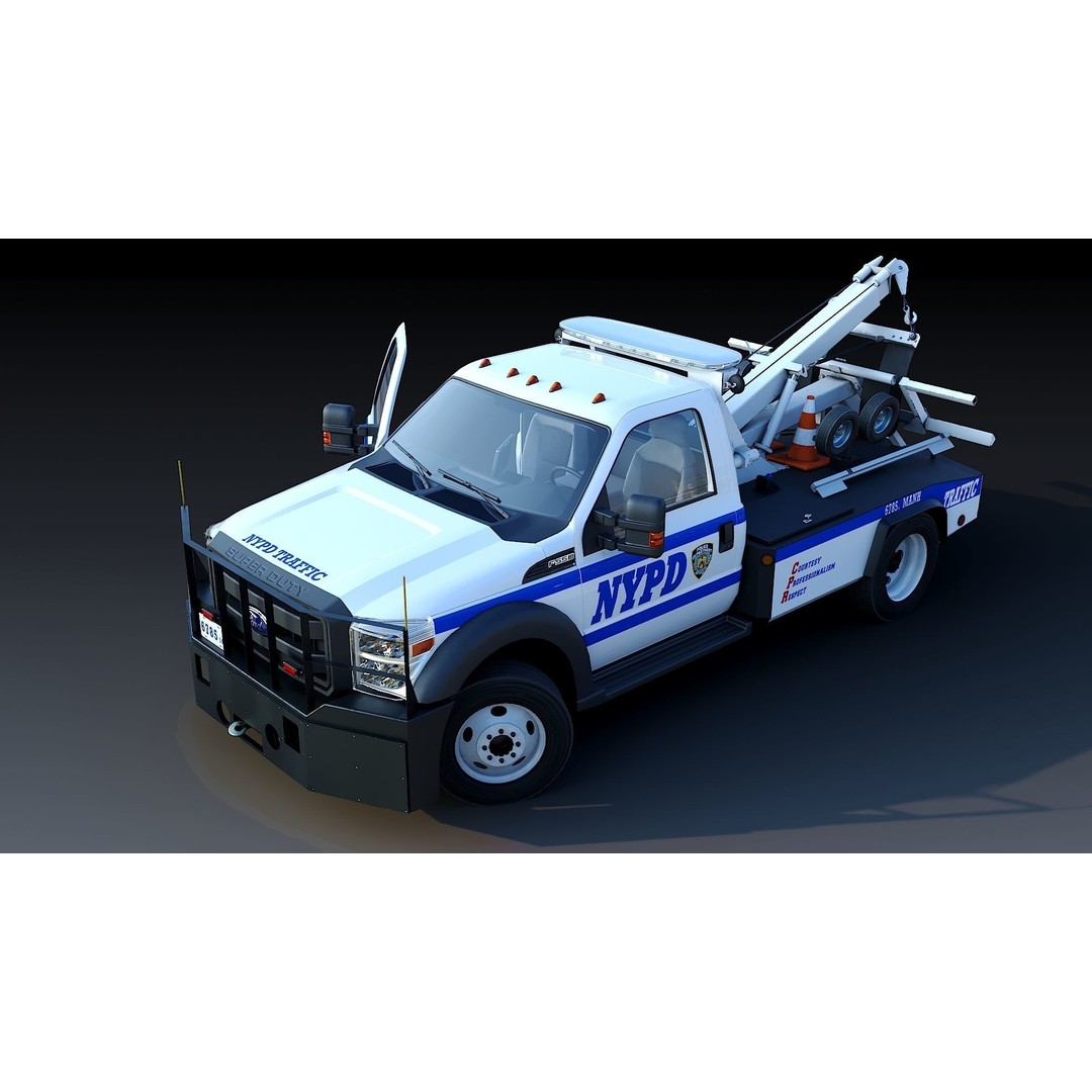 NYPD Tow Truck 3D Model – Low Poly Game Asset, FBX, PBR Textures - View 8