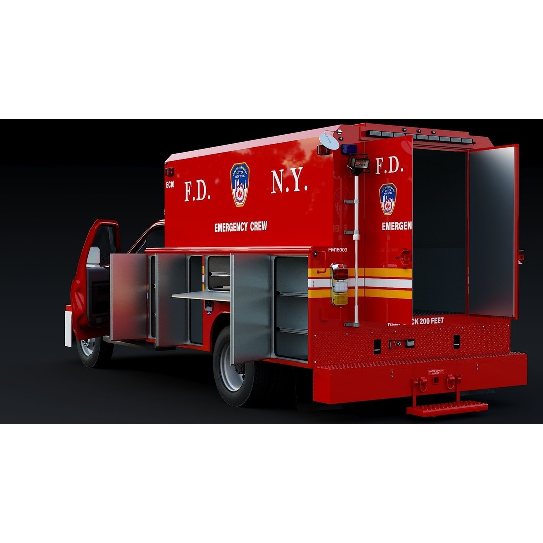 F-550 FDNY Emergency Crew 3D Model – Low Poly Game Asset, FBX - View 6