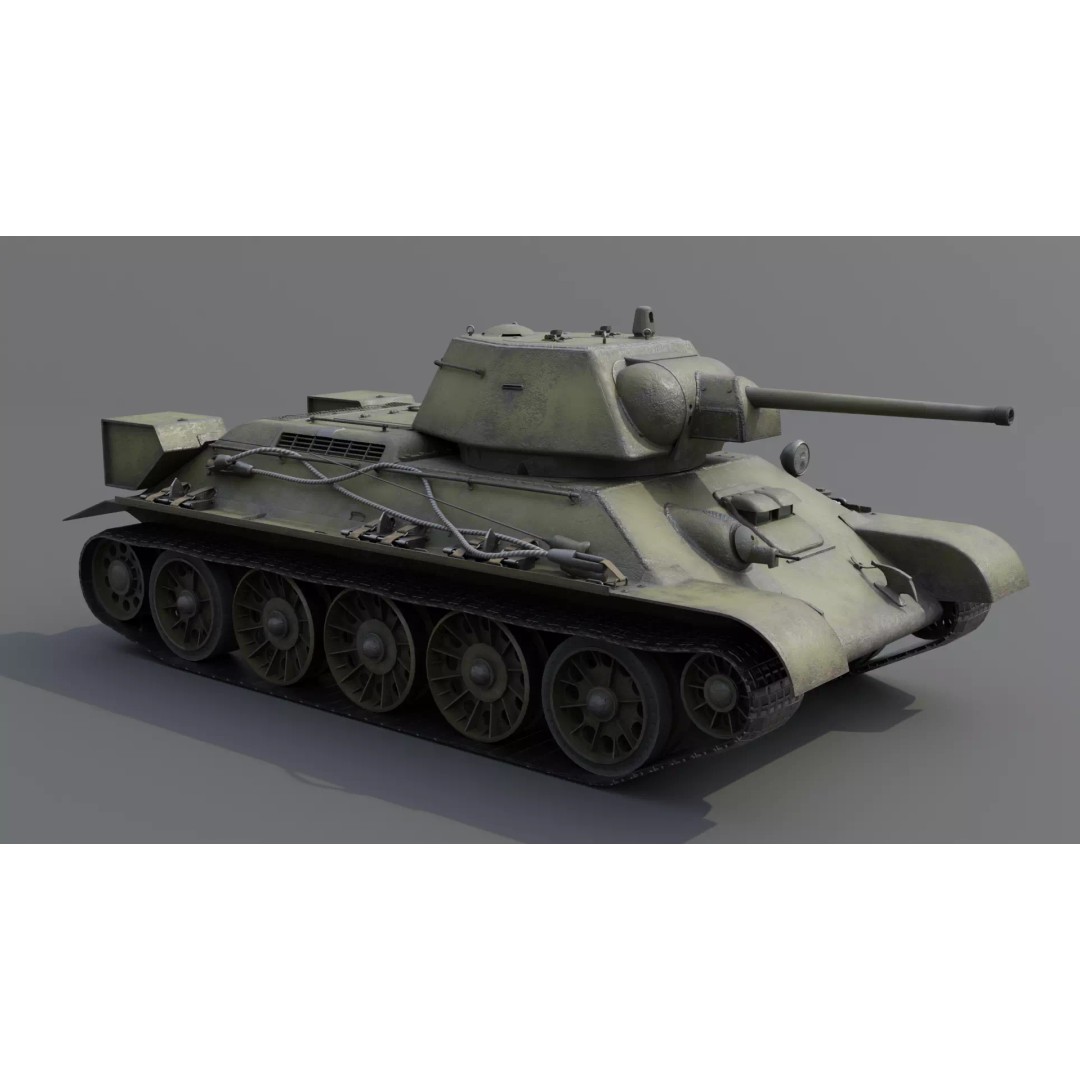 T-34 M1942 Medium Tank 3D Model – Low Poly Game Asset, FBX - View 3