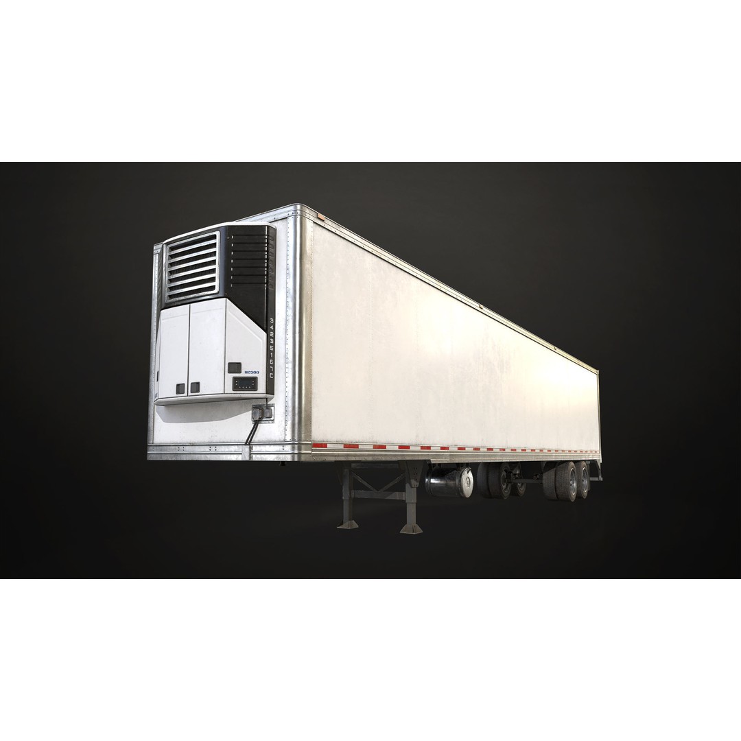 Semi Truck 3D Model – Low Poly Refrigerated Trailer, Game Ready, FBX - View 12