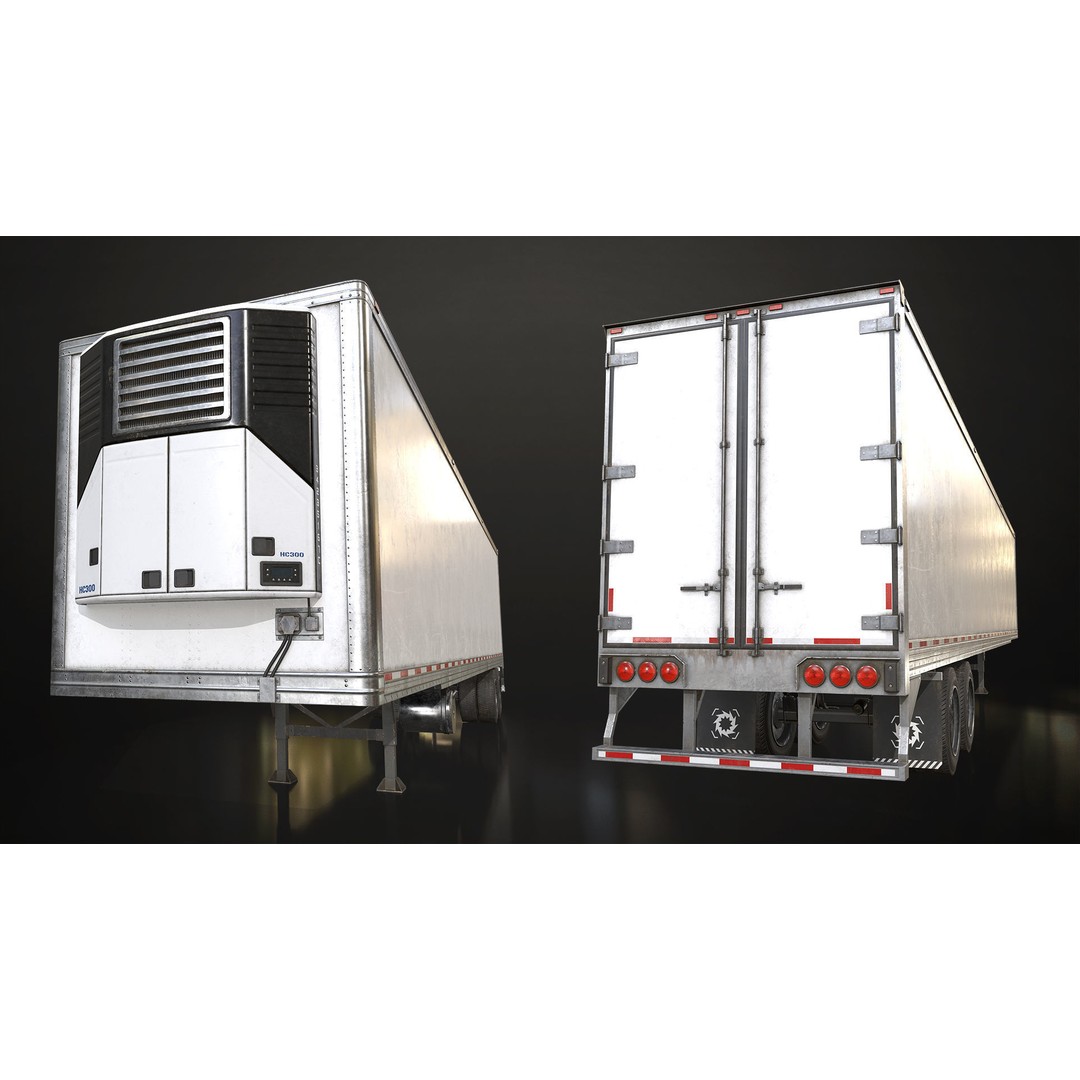 Semi Truck 3D Model – Low Poly Refrigerated Trailer, Game Ready, FBX - View 14