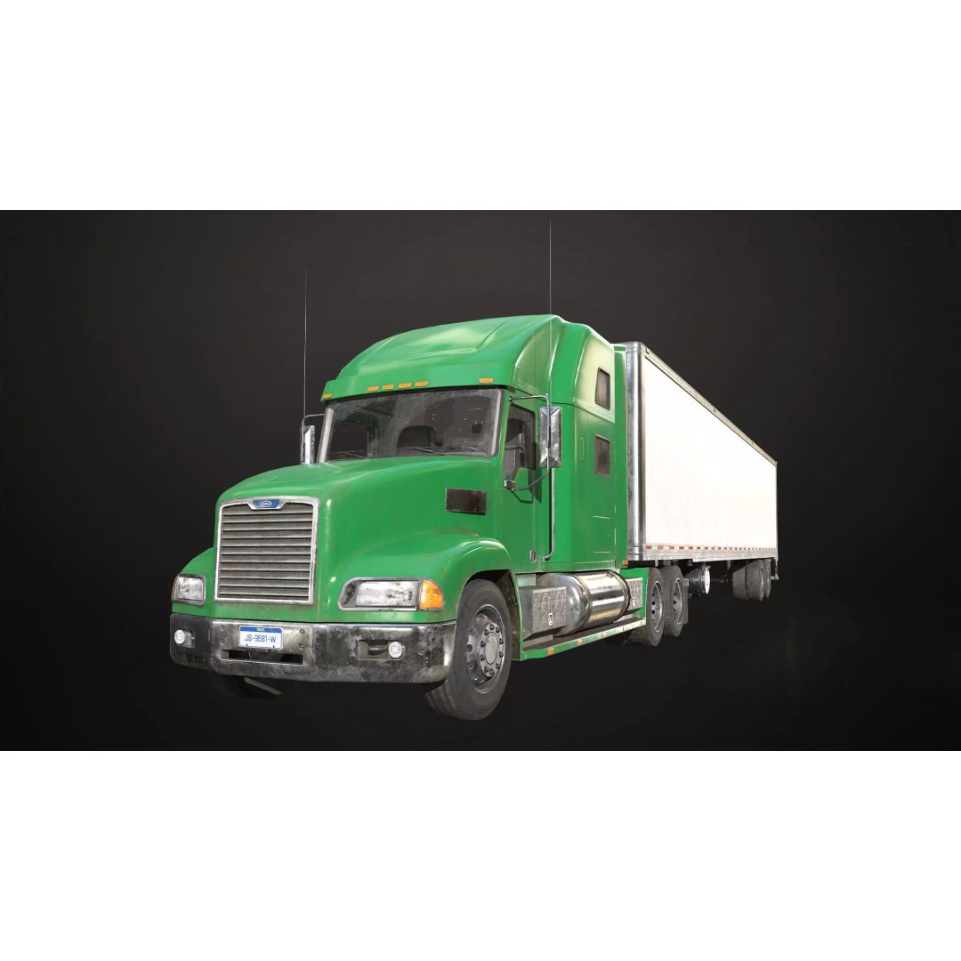 Semi Truck 3D Model – Low Poly Refrigerated Trailer, Game Ready, FBX - View 2
