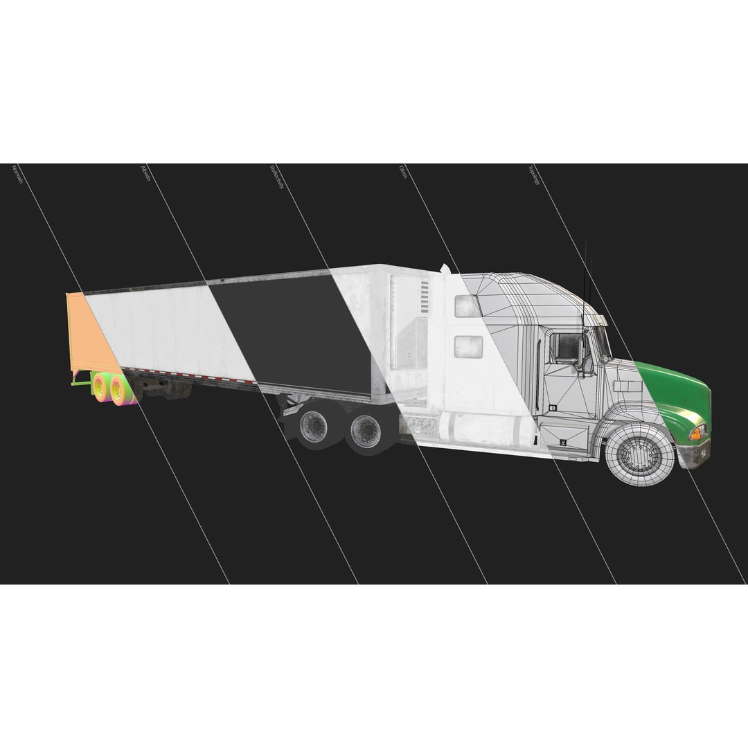 Semi Truck 3D Model – Low Poly Refrigerated Trailer, Game Ready, FBX - View 20