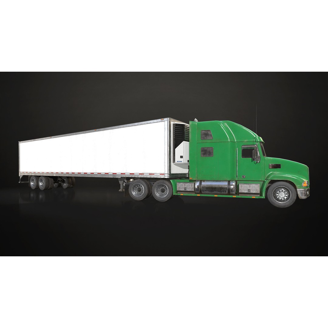 Semi Truck 3D Model – Low Poly Refrigerated Trailer, Game Ready, FBX - View 3